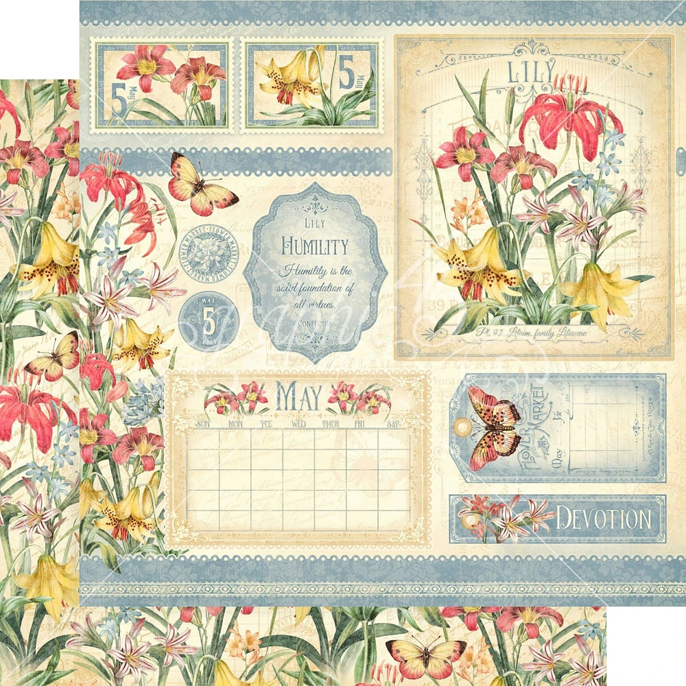 Graphic 45 Flower Market 12" x 12" May Double-Sided Cardstock, 15 Sheets