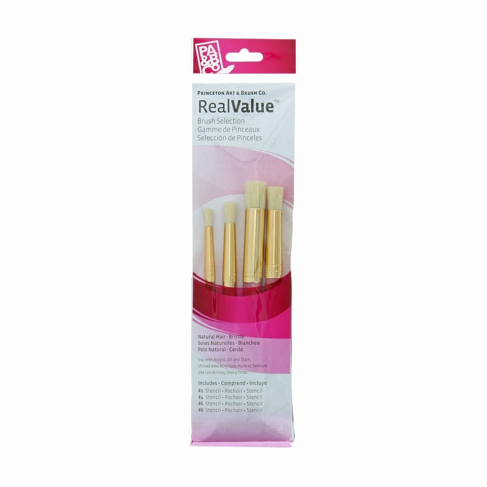 12 Packs: 4 ct. (48 total) Princeton™ RealValue™ Bristle Stencil Brush Set