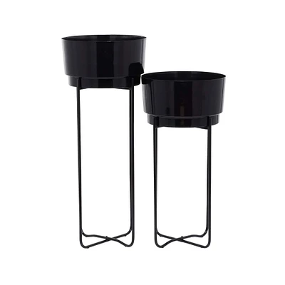 CosmoLiving by Cosmopolitan Set of 2 Black Iron Contemporary Planter, 31" x 12" x 12"