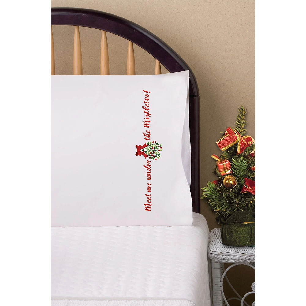 Tobin Mistletoe Stamped For Embroidery Pillowcase Set