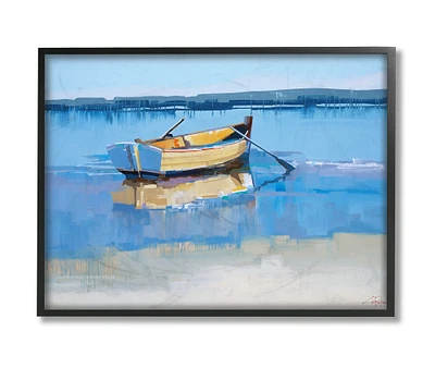 Stupell Industries Row Boat on Blue Coastal Shore Beach Landscape Framed Wall Art