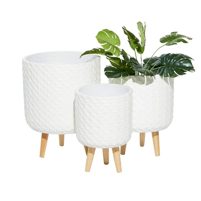 CosmoLiving by Cosmopolitan Set of 3 White Ceramic Planter 18", 16", 14"