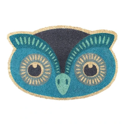 RugSmith Blue Owl Machine Tufted Coir Doormat