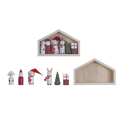 Wood Holiday Icons in House Set