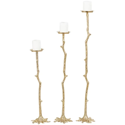 Gold Aluminum Stick Inspired Floor Candle Holder Set