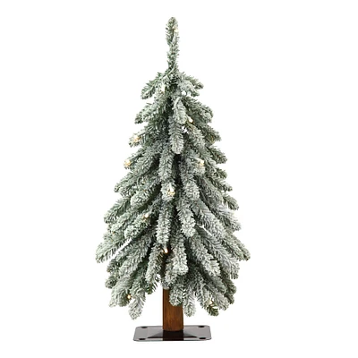 2ft. Pre-Lit Lightly Flocked Artificial Alpine Christmas Tree, Warm White LED Lights