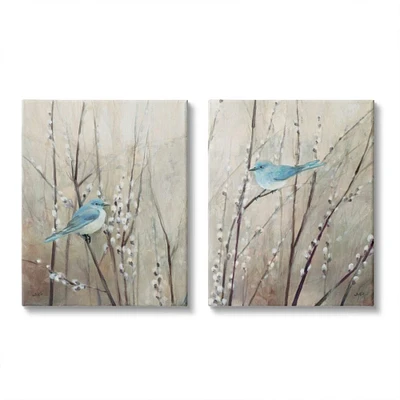Stupell Industries Peaceful Perched Blue Birds Animal Nature Painting Canvas Wall Art