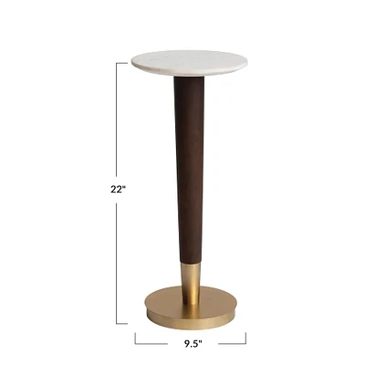 22" Mid-Century Wood, Metal & Marble Martini Table