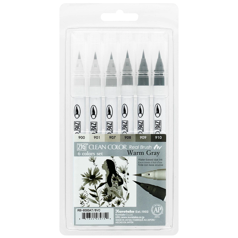 Zig® Warm Gray Clean Color Real Brush Marker Set