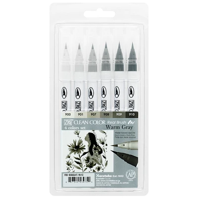 Zig® Warm Gray Clean Color Real Brush Marker Set
