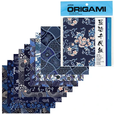 Aitoh Aizome 6'' Chiyogami Washi Paper, 8 Sheets