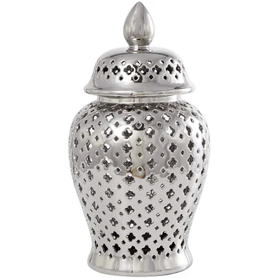 17.75" Silver Open Style Ceramic Decorative Urn