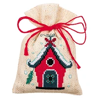 Vervaco Christmas Bird & House Counted Cross Stitch Sachet Bags Kit