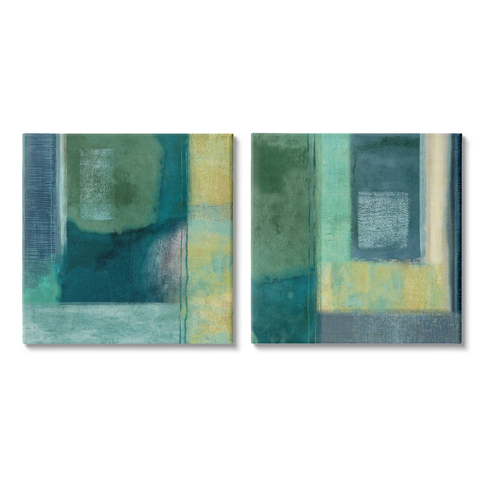 Stupell Industries Asymmetrical Blue, Green & Yellow Soft Abstract Shapes Canvas Wall Art Set