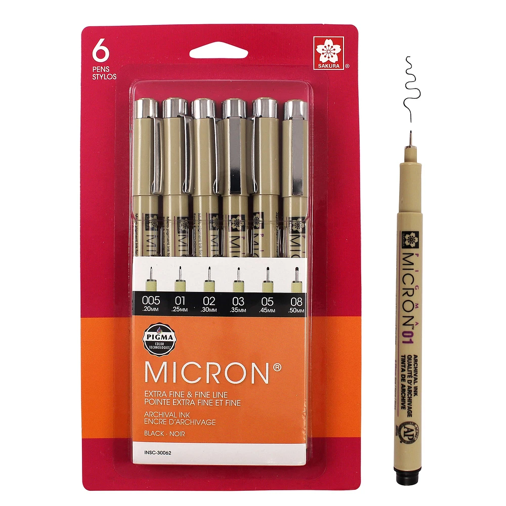 Pigma® Micron® Fine Line Black 6 Piece Pen Set