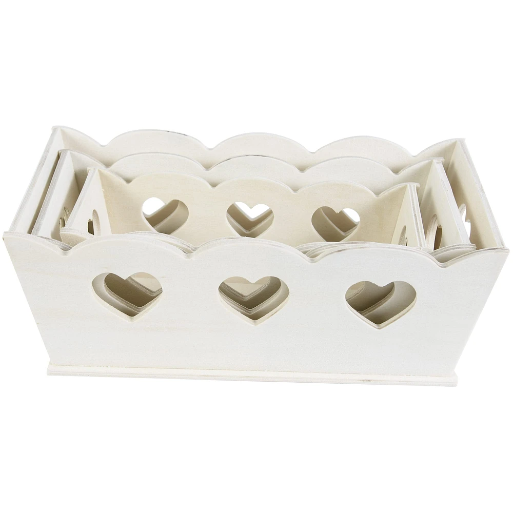 Multicraft Wood Folk Heart Tray Set, 3ct.