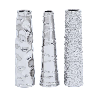 12" Silver Ceramic Abstract Glam Vase Set