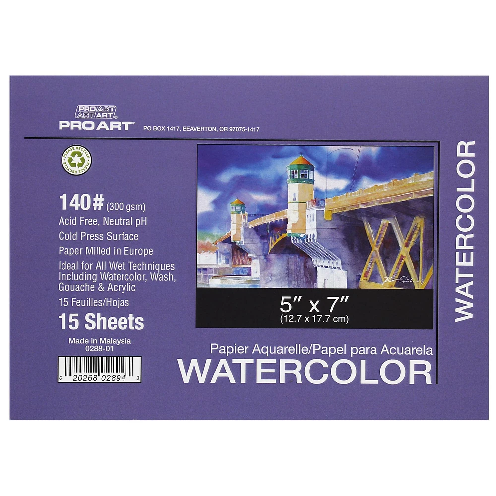 Pro Art® 140lb. Watercolor Paper Pad, 5" x 7"