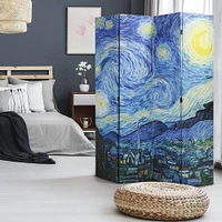 American Art Decor™ 6ft. Double-Sided 4-Panel Van Gogh Starry Night and Irises Flowers Canvas Privacy Screen