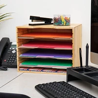 Mind Reader Vertical 4-Tier Bamboo File Organizer Box