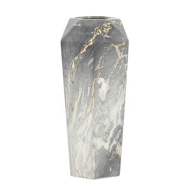 14" Black & White Marbled Ceramic Contemporary Vase