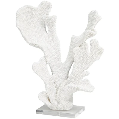 16" White Polystone Tall Textured Coral Sculpture with Clear Acrylic Base