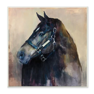 Stupell Industries Black Horse Riding Harness Abstract Watercolor Wood Wall Plaque