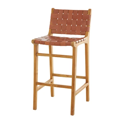 Brown Teak Wood Modern Bar Stool 18" x 18" x 40"