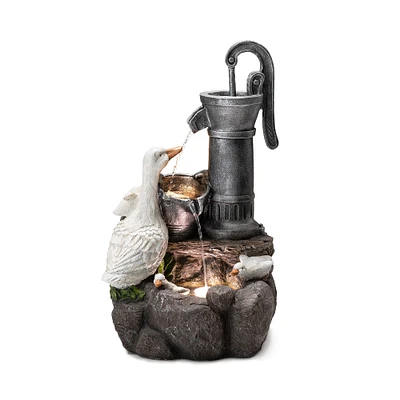 Glitzhome® 23.5" Duck Family Outdoor Fountain with LED Light