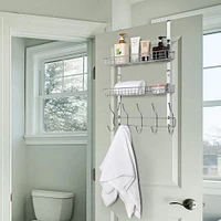 NEX™ 24" Silver Over the Door Basket Rack with Hooks