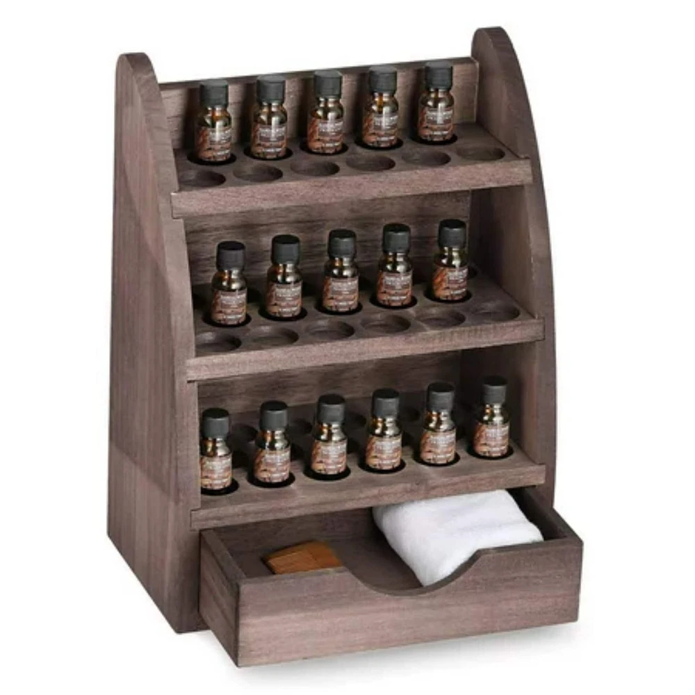 NEX™ 3 Tier Rustic Wooden Essential Oil/Nail Polish Holder with Drawer