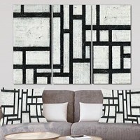 Designart - Black and White Labyrinth geometric - Mid-Century Modern Canvas Art