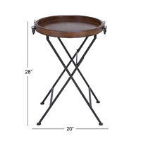 2.5ft. Dark Brown Pine and Metal Traditional Accent Table