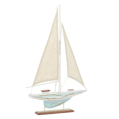 22" Brown Wood Coastal Sailboat Sculpture