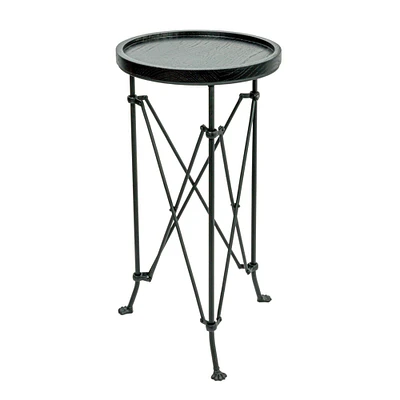 2ft. Black Wood Top Modern Round Metal Accent Table