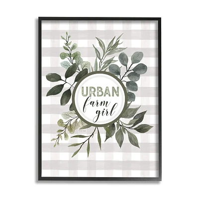 Stupell Industries Urban Farm Girl Phrase Botanical Branches Soft Plaid Framed Wall Art