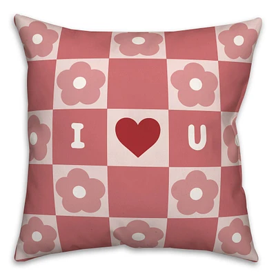 18" I Heart You Daisy Check Accent Pillow