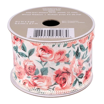 2.5" Floral Wired Ribbon by Celebrate It® Aria Vintage Blush