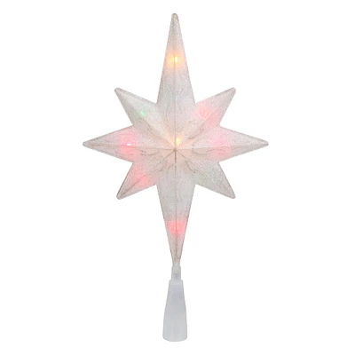 11" Lighted White Frosted Bethlehem Star with Gold Scrolling Christmas Tree Topper