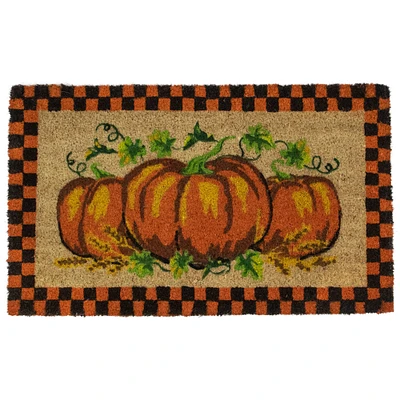 Orange & Black Checkered Fall Harvest Pumpkin Doormat