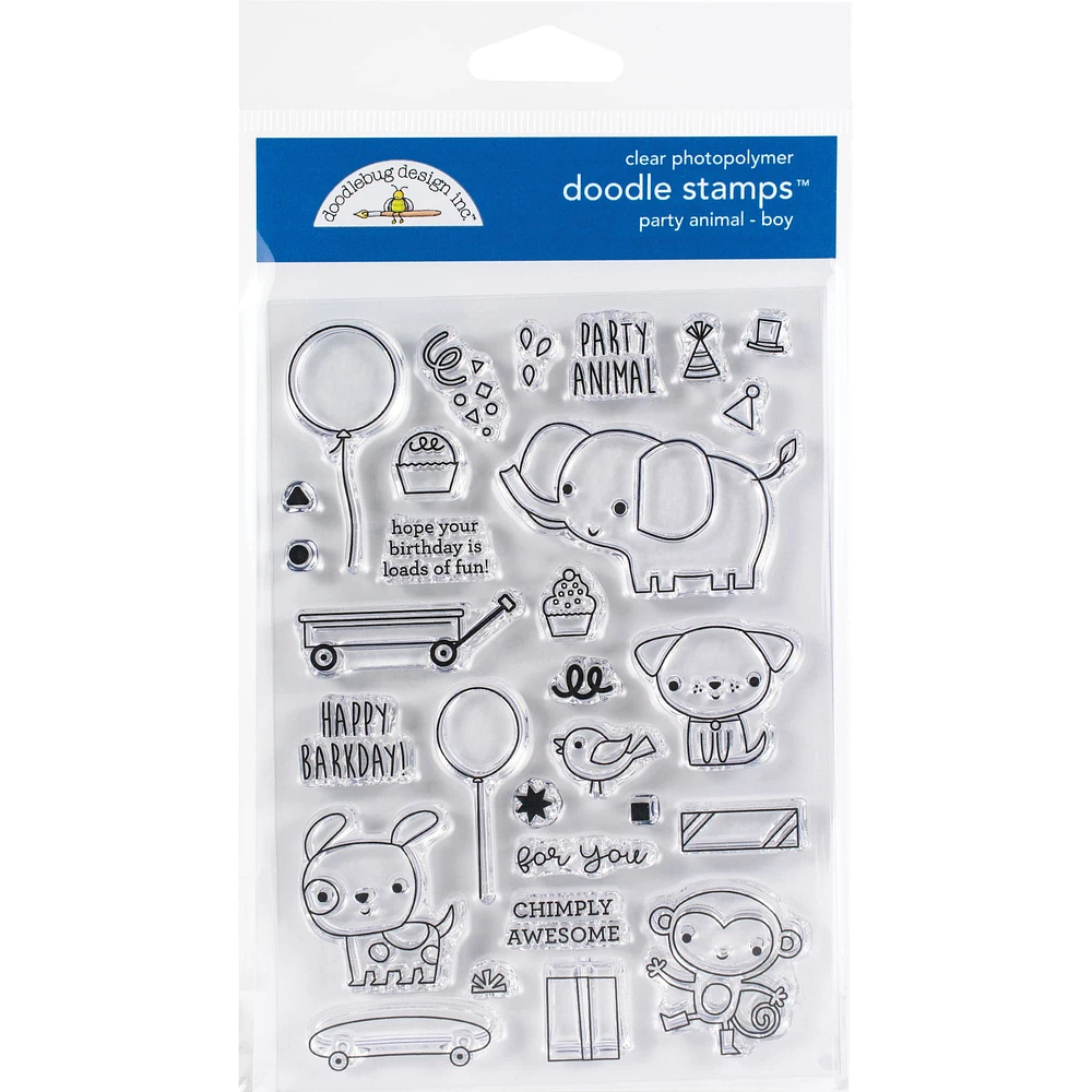 Doodlebug Design Inc.™ Boy Party Animals Clear Doodle Stamp Set