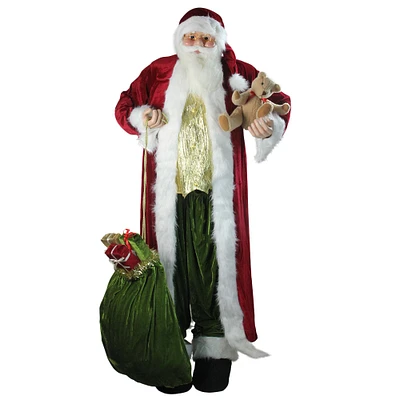 6ft. Standing Plush Christmas Santa Claus Figure with Teddy Bear & Gift Bag