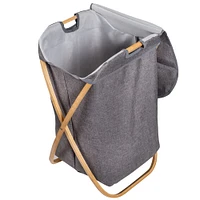 Honey Can Do Gray Bamboo & Canvas Laundry Hamper