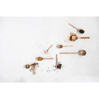 Mango Wood Measuring Spoon Set in Printed Drawstring Bag