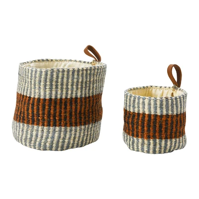 Rust Striped Woven Jute Basket with Liner Set