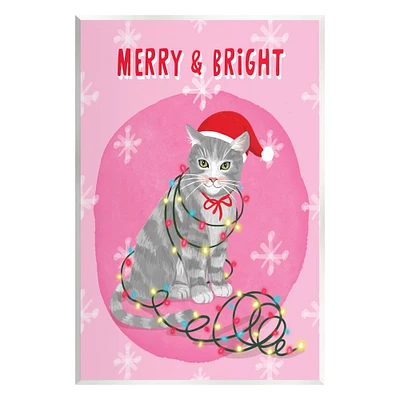 Stupell Industries Merry & Bright Christmas Cat Wall Plaque Art