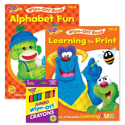12 Pack: Trend Enterprises® Alphabet Fun & Learning to Print Books & Crayons Reusable Wipe-Off® Activity Set