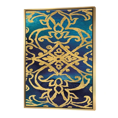 Designart - metallic Glam Indigo Form II - Transitional Canvas in Gold Frame