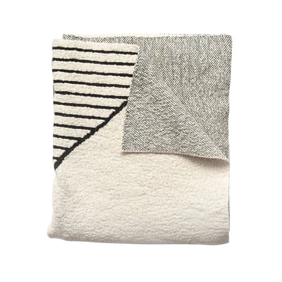 Bloomingville Black & Cream Cotton Knit Throw Blanket