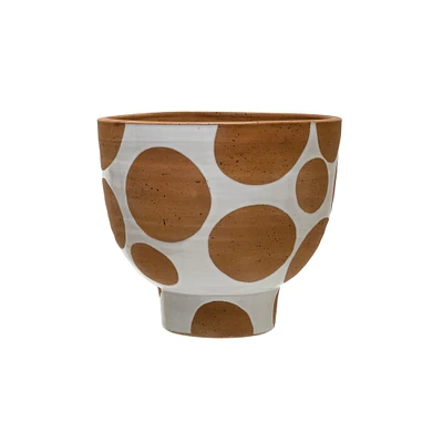 9" White & Brown Polka Dot Terra Cotta Pot